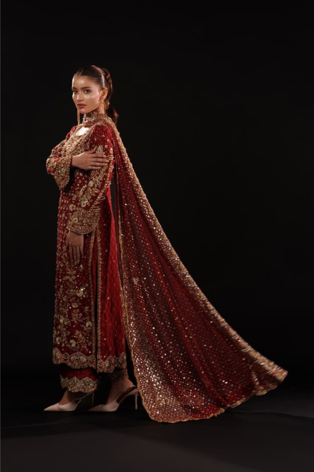 Crimson Jewelcourt By Usama Silk