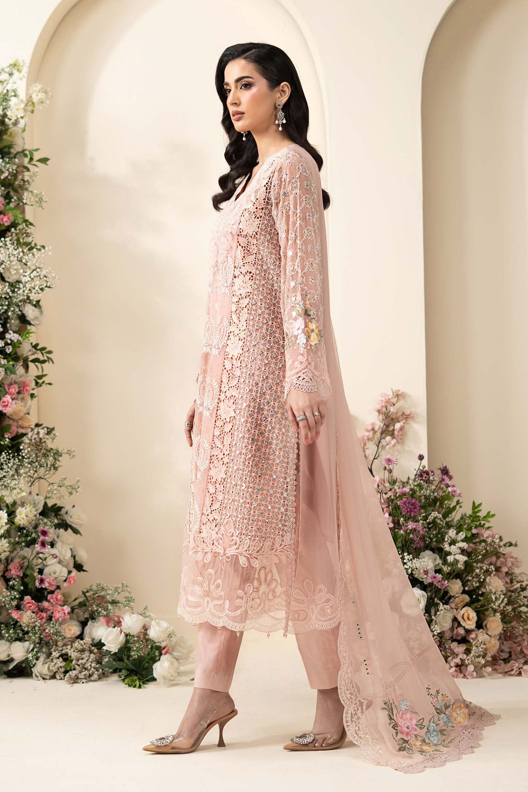Peach Pink Chiffon Suit
