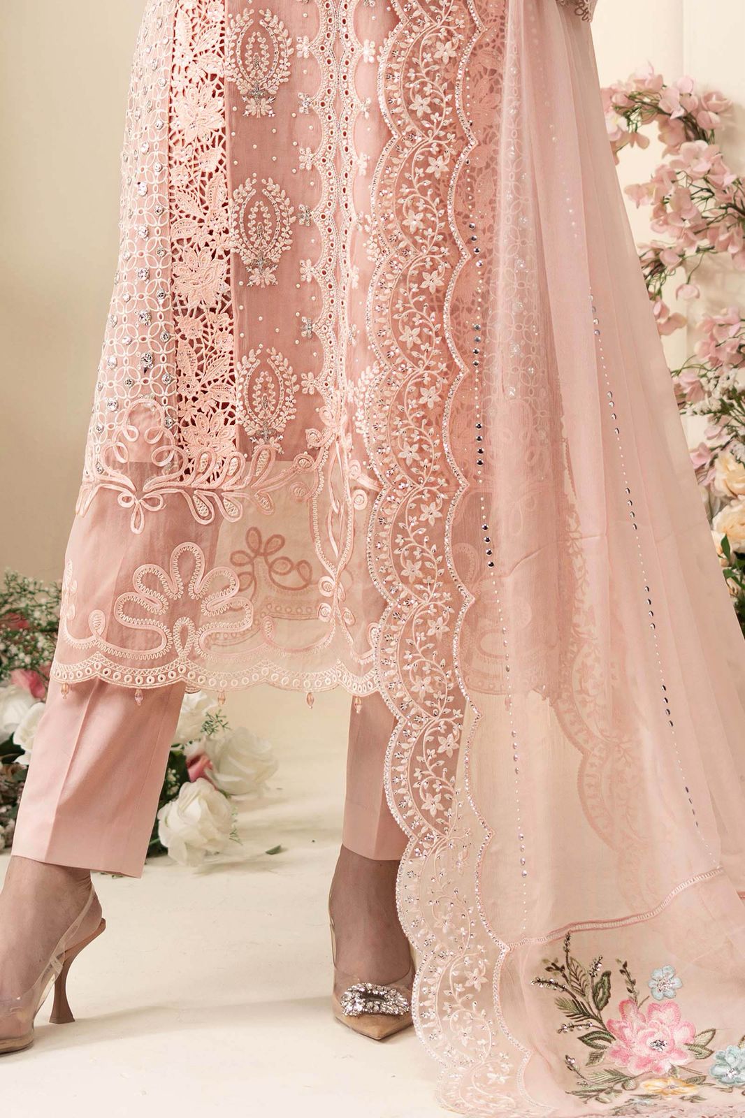 Peach Pink Chiffon Suit