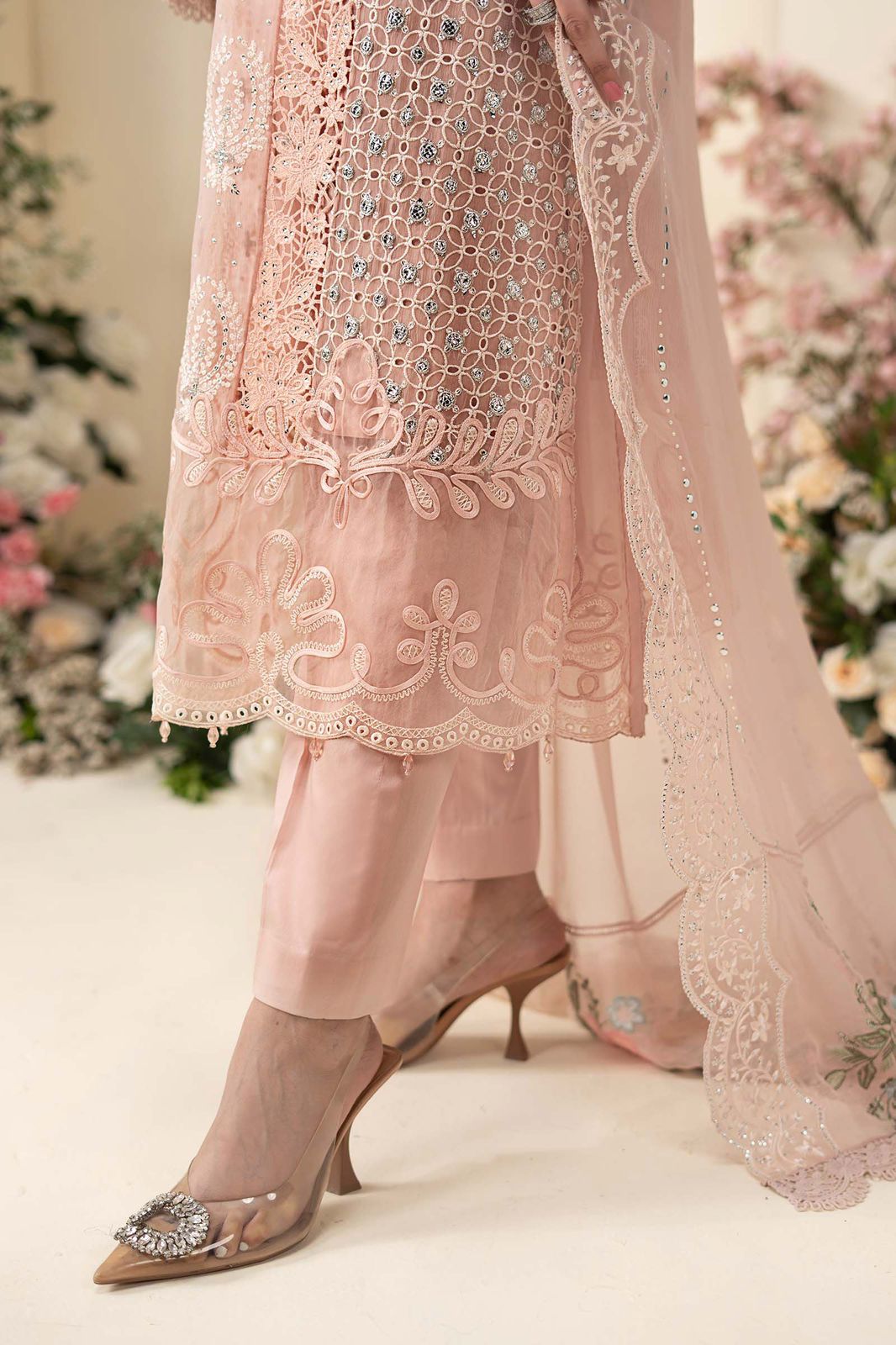 Peach Pink Chiffon Suit