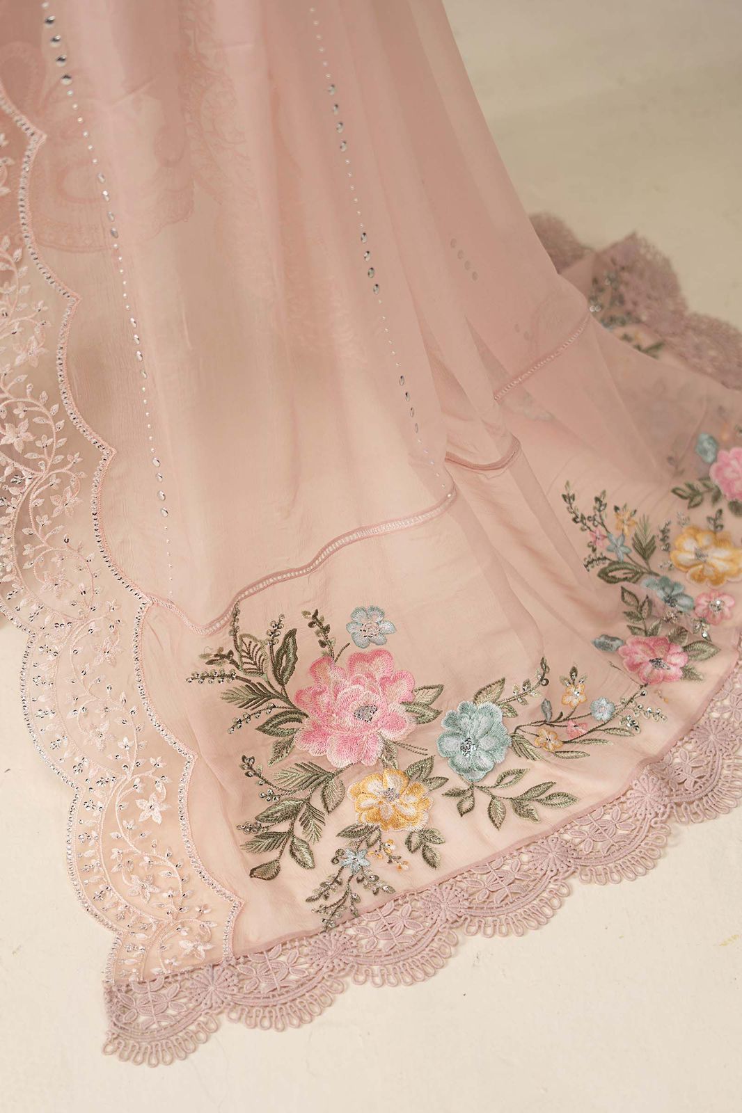 Peach Pink Chiffon Suit