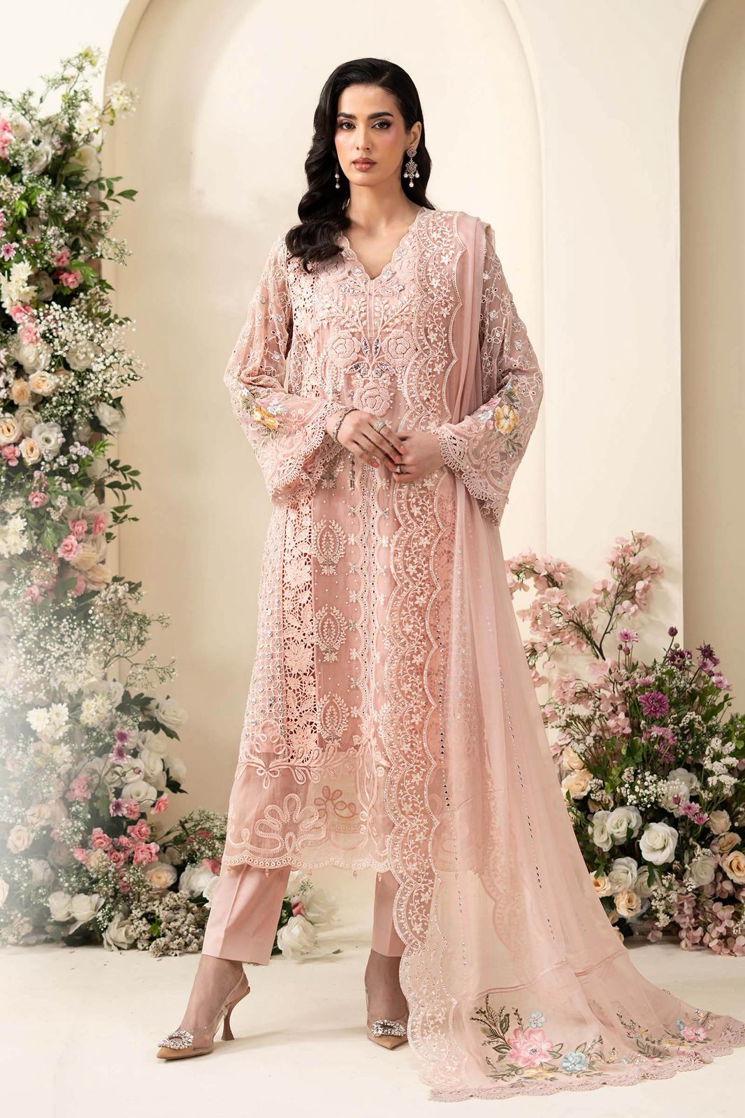 Peach Pink Chiffon Suit